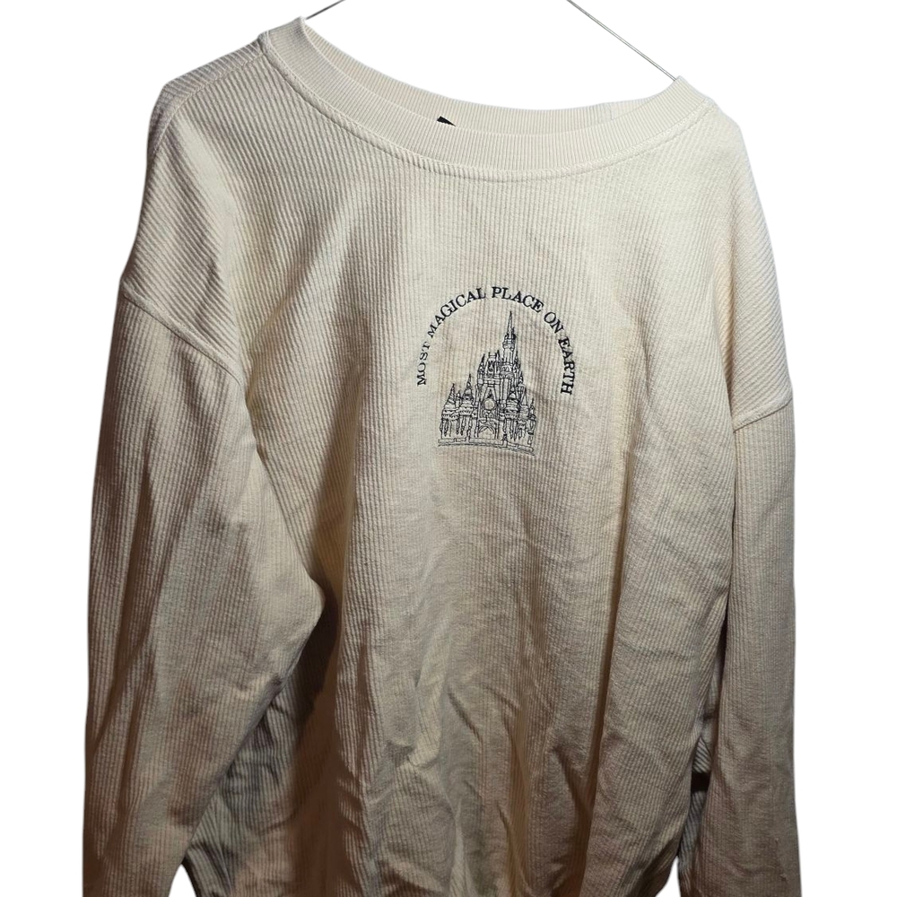 Cream Crewneck Sweater with Relaxed Fit and Graphic